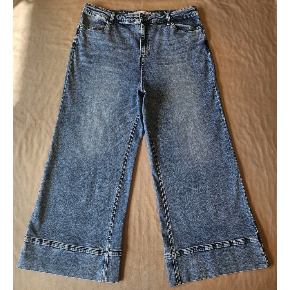 Billy T Wide Leg Cuffed Hem Womens Medium Wash Mid-Rise Denim Jeans Size 34